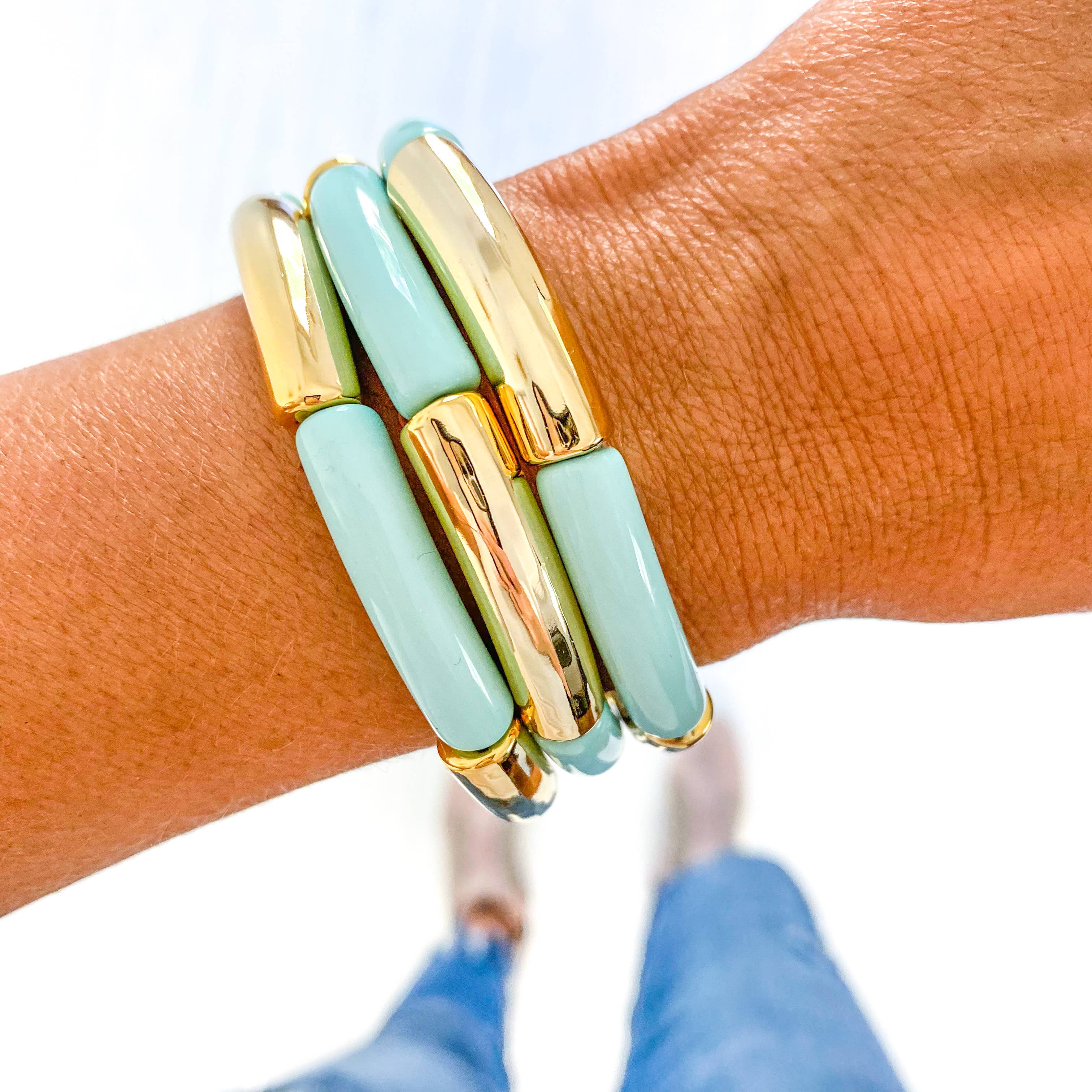Savvy Bling - Vendita all'ingrosso Bracciale con perline - Tubo acrilico blu Tiffany chiaro bambù2