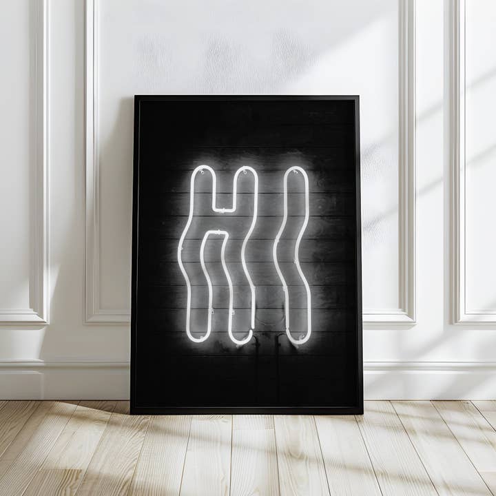 Hi | White Neon Style Typography Art Print for wholesale by Belter Prints