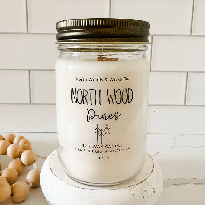 North Woods & Wicks Co - Wholesale Jar/Filled Candle - North Wood Pines 12oz Soy Candle0