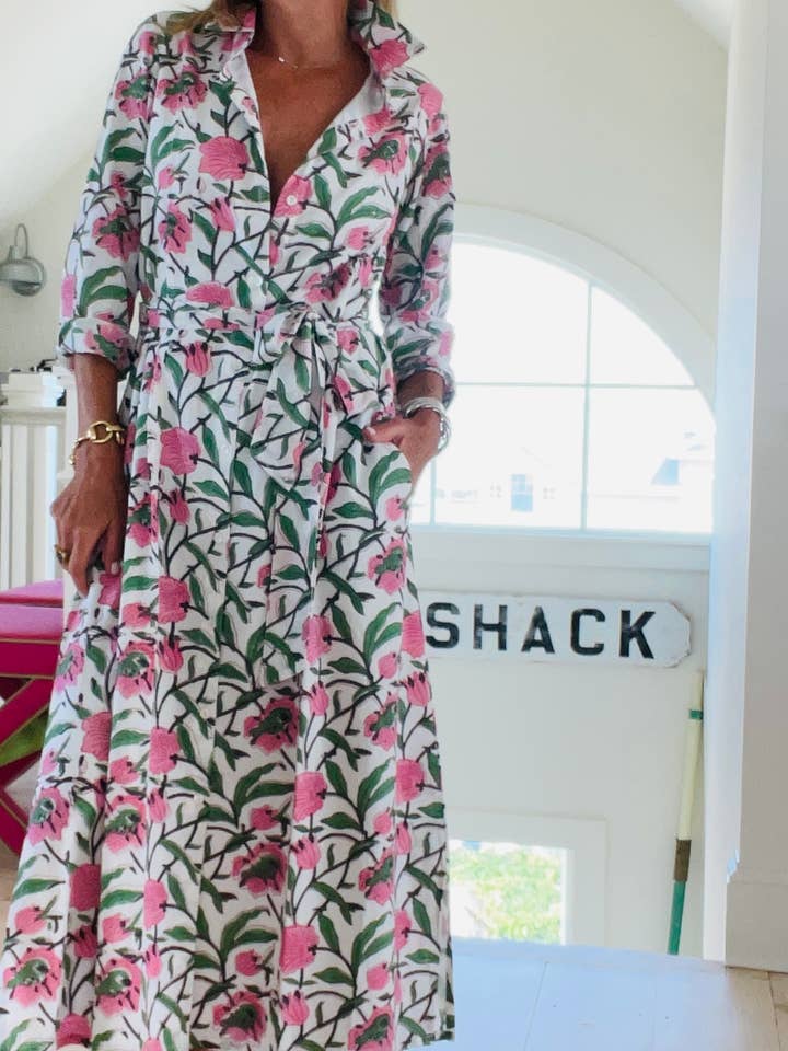 Pink Pineapple - Wholesale Dress - Women's - Hand Block Shirtdress in Beach Rose