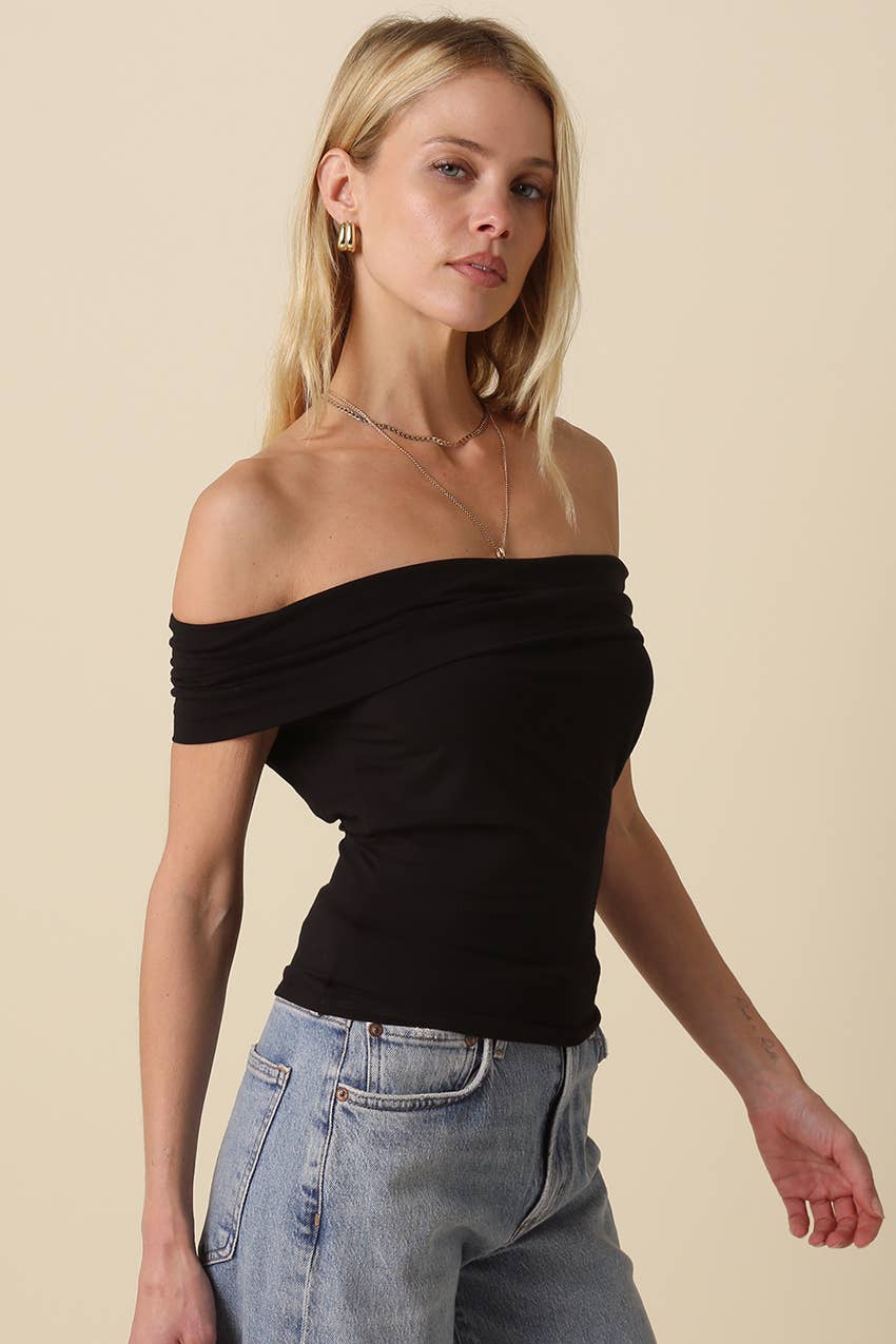 Olivaceous - Wholesale Knit Top - Women's - Leslie Off Shoulder Top1