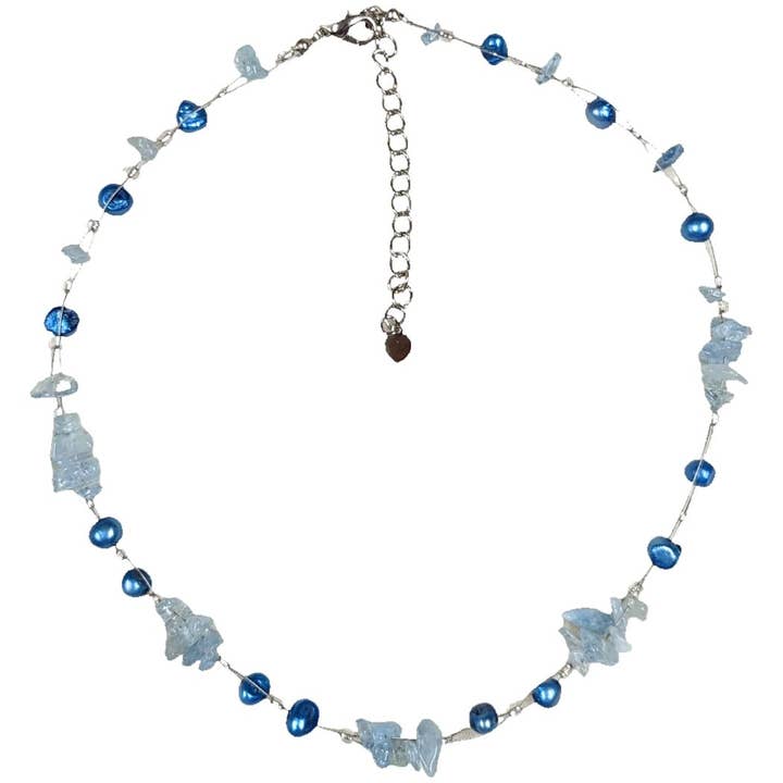 SALE Aquamarine and Blue Pearl Beaded Necklace for wholesale by Saraswati Imports