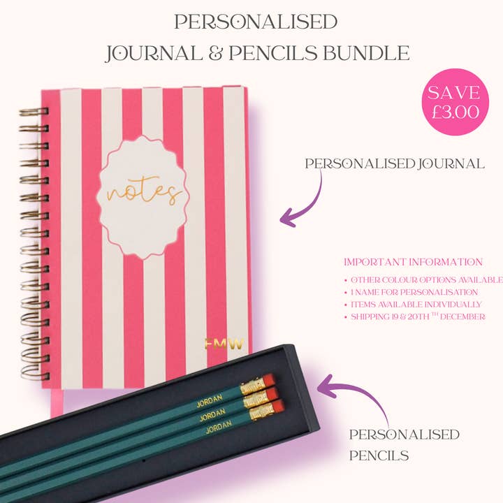 Personalised Journal & Pencils Bundle for wholesale by Creative Stationery London LTD