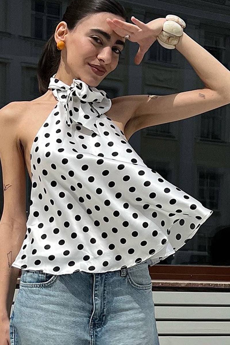 WHITE Polka Dot Halter Top for wholesale on Faire2