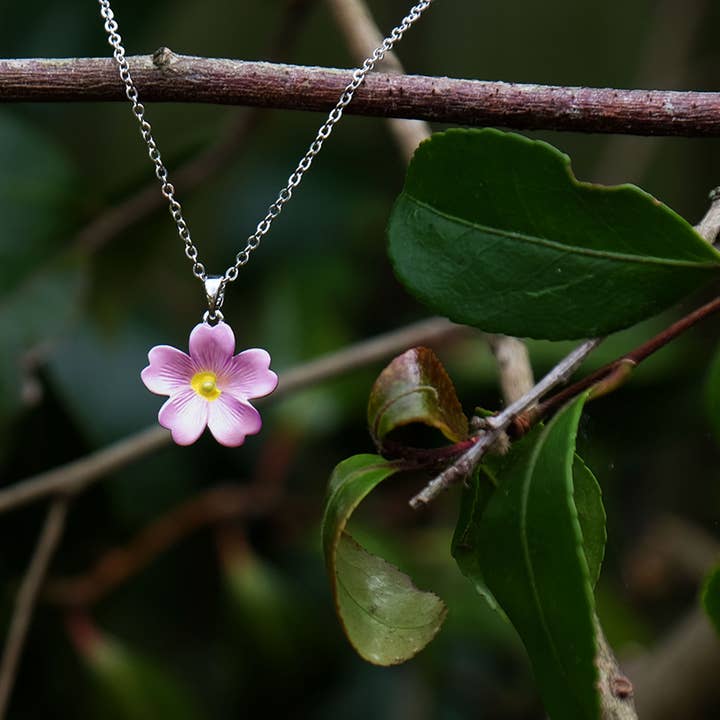 Primrose Pink Flower Pendant Necklace for wholesale by Alexander Thurlow & Co Ltd