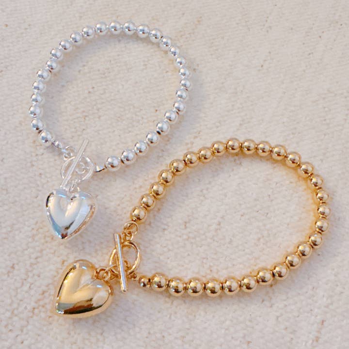 Ellison+Young - Wholesale Charm/Dangle Bracelet - Ball Beads Dangle Heart Toggle Bracelet