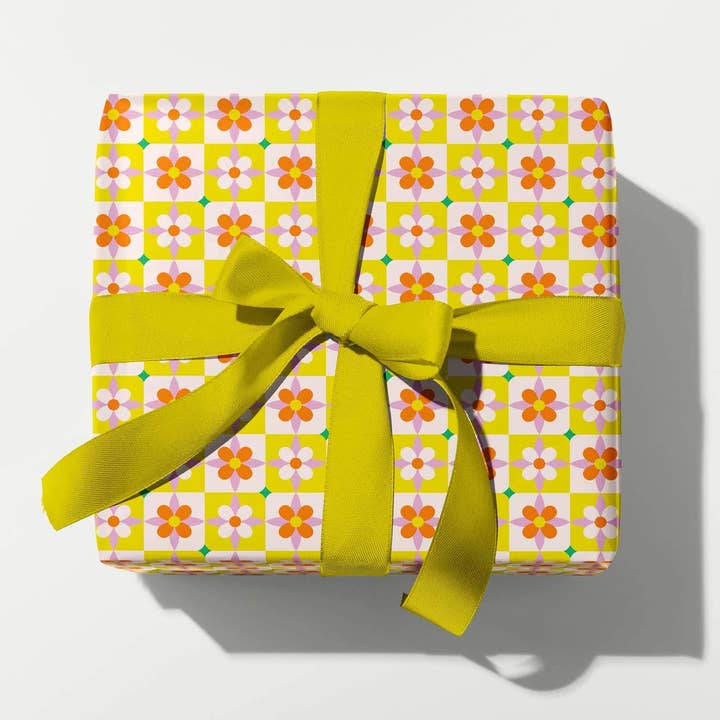 Flower Tiles (Yellow) Wrapping Paper for wholesale by My Darlin'