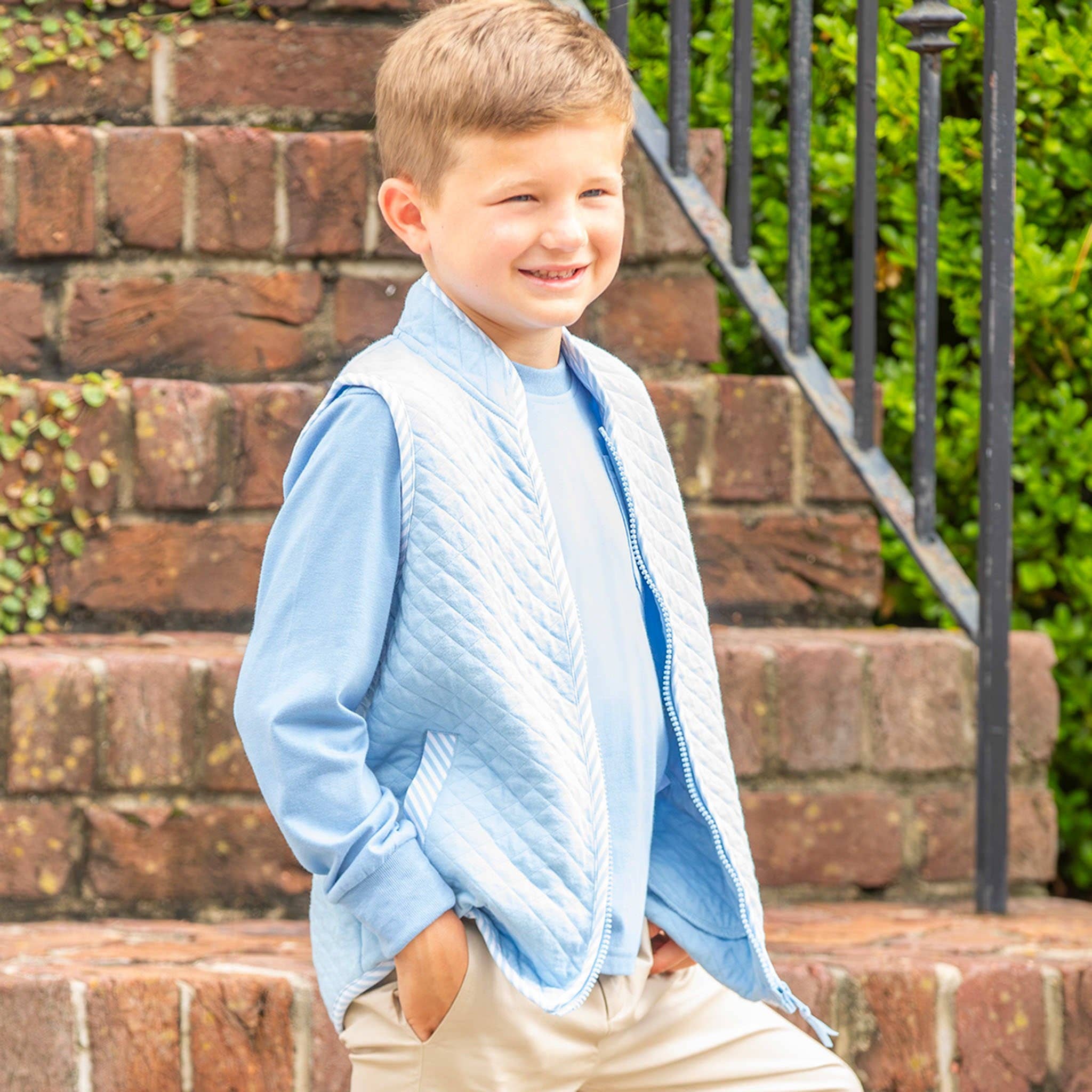 Shrimp and Grits Kids - Wholesale Outerwear Vest - Kids - Boys Quilted Vest - Blue Lagoon1