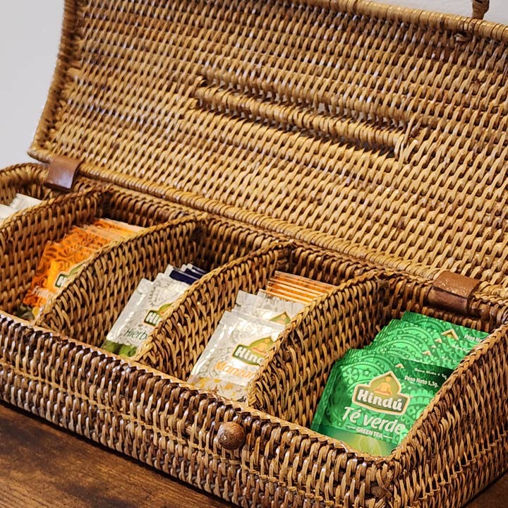 Artifacts Trading Company - Wholesale Kitchen Storage/Organizer - Rattan 5-Section Tea Box with Lid – Tea Organizer7