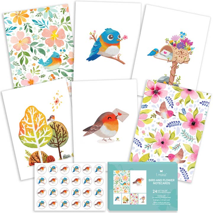 24 Blank Greeting Cards 4.5” x 6.25” - Watercolor Birds for wholesale by T Marie