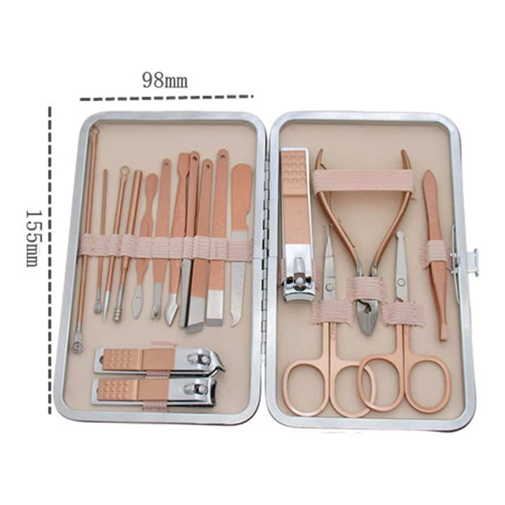 Vigor Path - Wholesale Nailcare set - Professional Manicure Set - Portable Travel Nail Kit (18 Piece - Pink)1