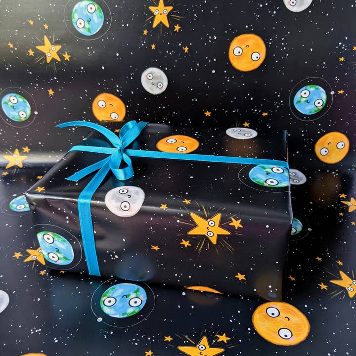 Sun, Moon, Stars, Earth, Space Gift Wrap Sheet 50x70cm for wholesale by Six Sunflowers