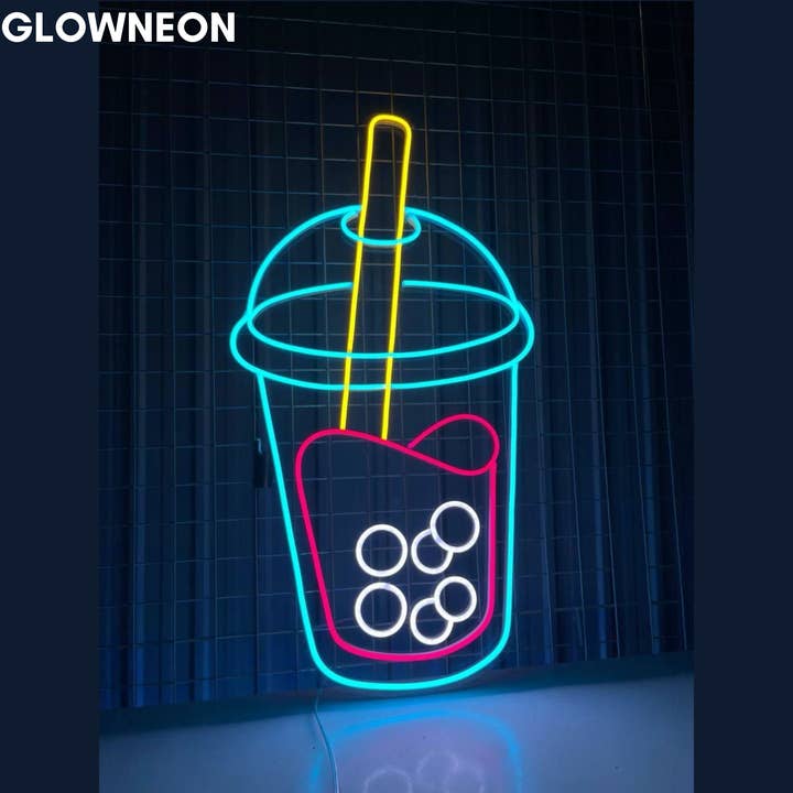 Glow Neon - Vente Enseignes néon - Panneau néon Bubble Milk Tea, panneau LED Bubble Tea, Boba Tea Art