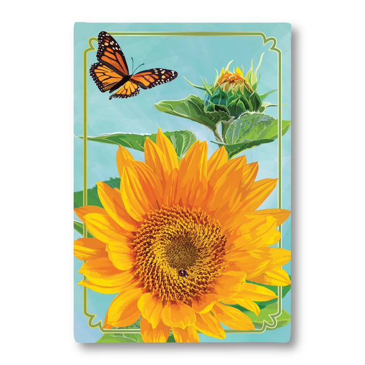 Botanical Tea Towel | Sunflowers and Monarch Dishtowel for wholesale by The Red Barn Press