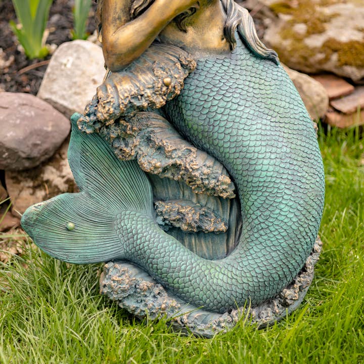 Zaer Ltd. International - Wholesale Outdoor Ornament/Decor - 34" Tall Mermaid Sitting on Rock Garden Statue "Dezlynn"9