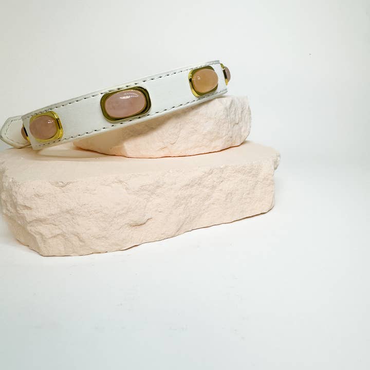 Ruff Gems Co - Wholesale Pet collar – Dog - Rose Quartz Vegan Leather Dog Collar1