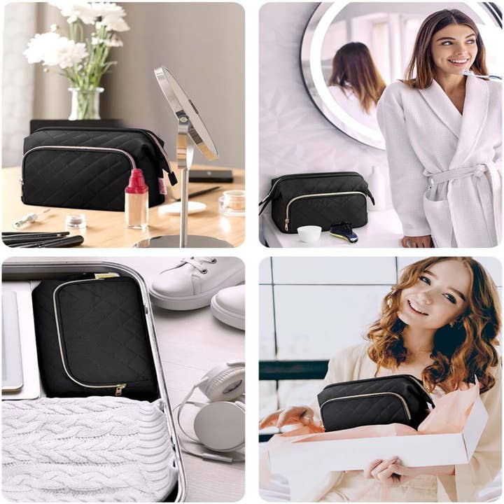 wandf - Wholesale Makeup/Cosmetic Bag - Wide-open Quilted Travel Makeup Organizer Bag with Handle35