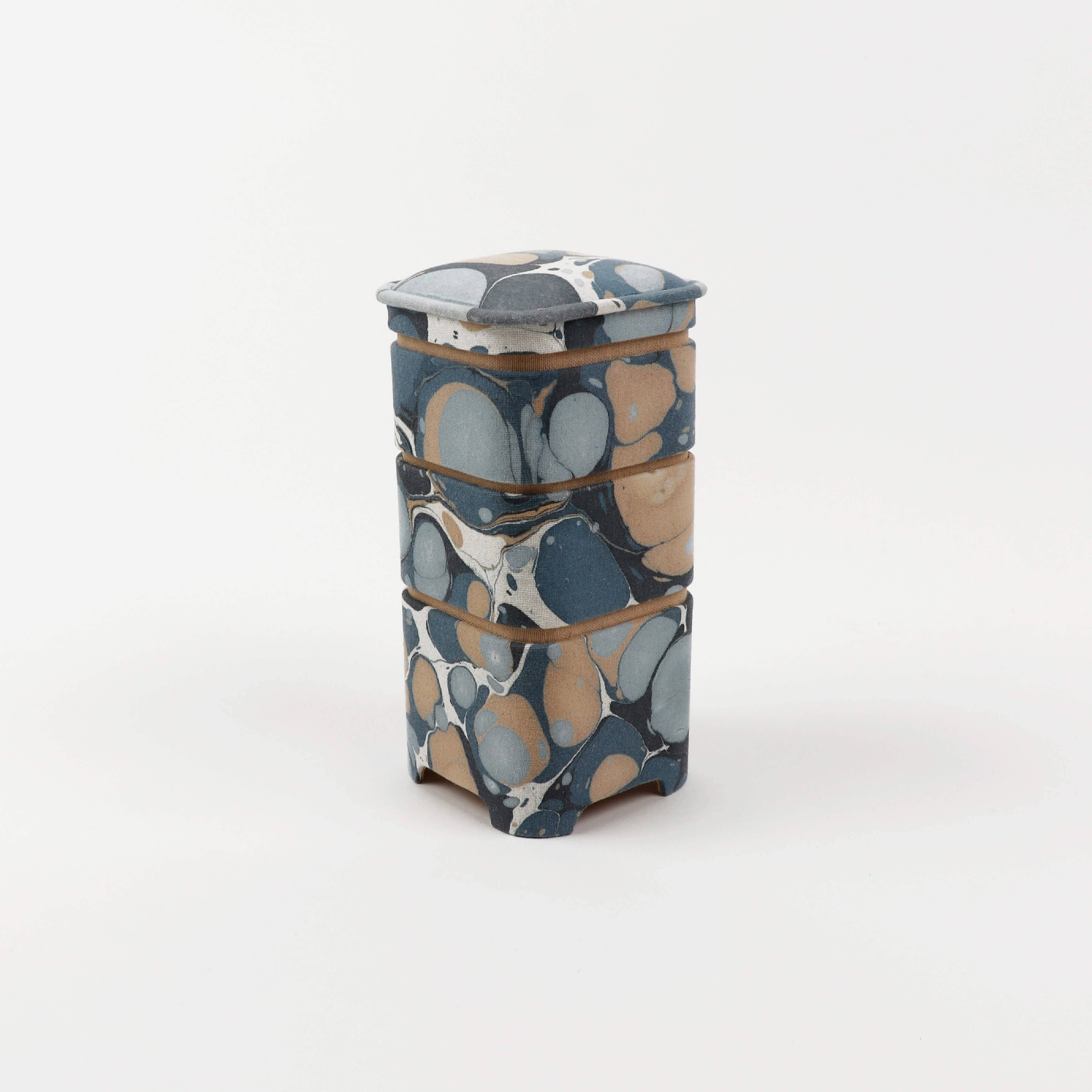 Craft Boat - Wholesale Decorative Box - MARBLED JUBAKO BOX- BLUE PEBBLES