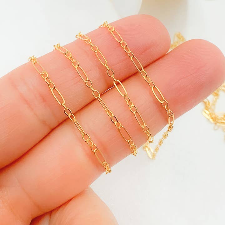 143FGF. 14k Gold Filled Flat Long and Short Link Chain. for wholesale by Jewels & Chains
