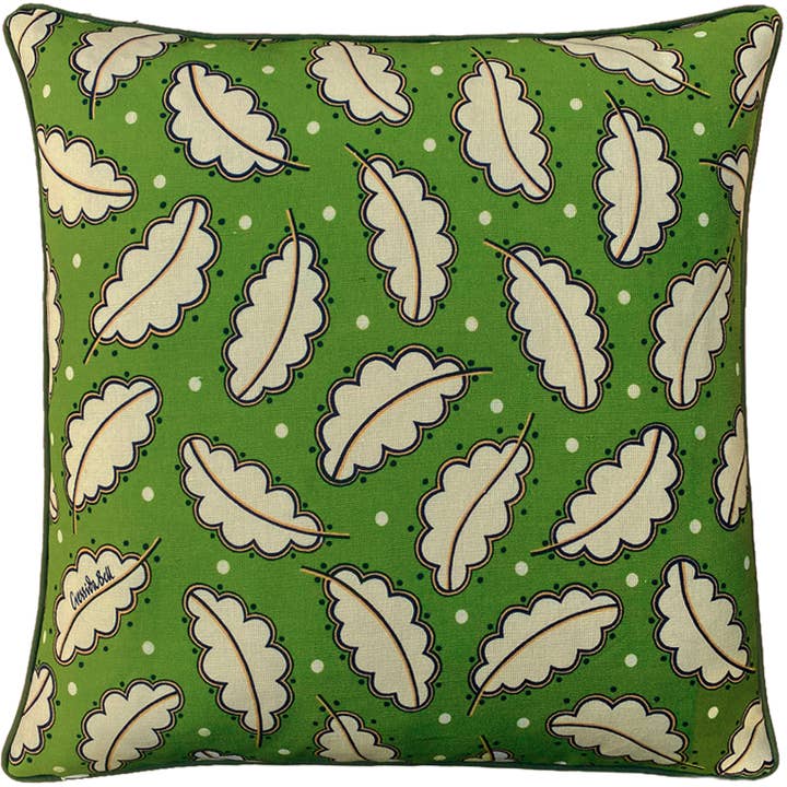 Cressida Bell – wholesale Throw pillow cover – Oak Leaf Cushion Cover with piping - Olive Green