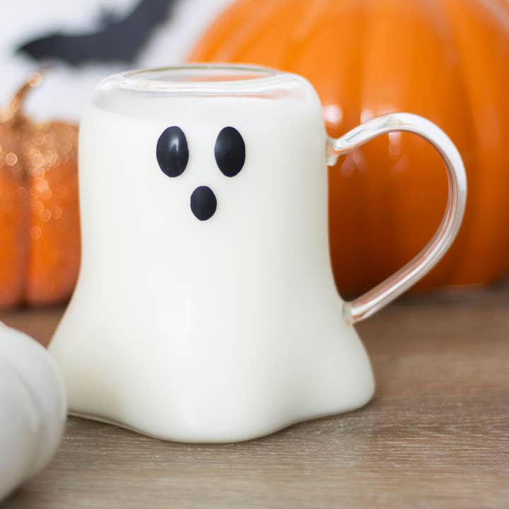 Ghost Shaped Glass Halloween Mug for wholesale by Something Different Wholesale