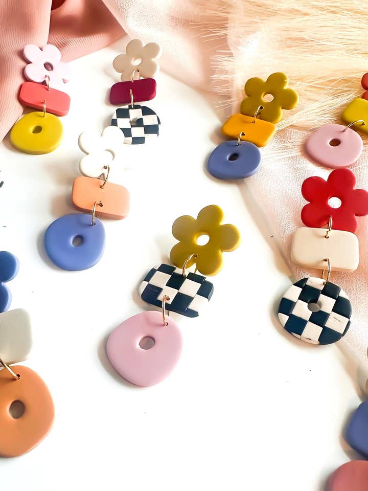 Handmade Lightweight Polymer Clay Daisy Earrings for wholesale by Freckled Wing Design