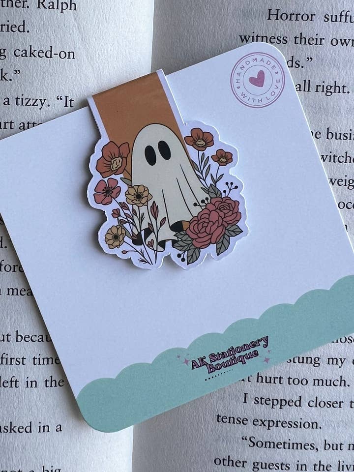 Floral Ghost Magnetic Bookmark for wholesale by AK Stationery Boutique