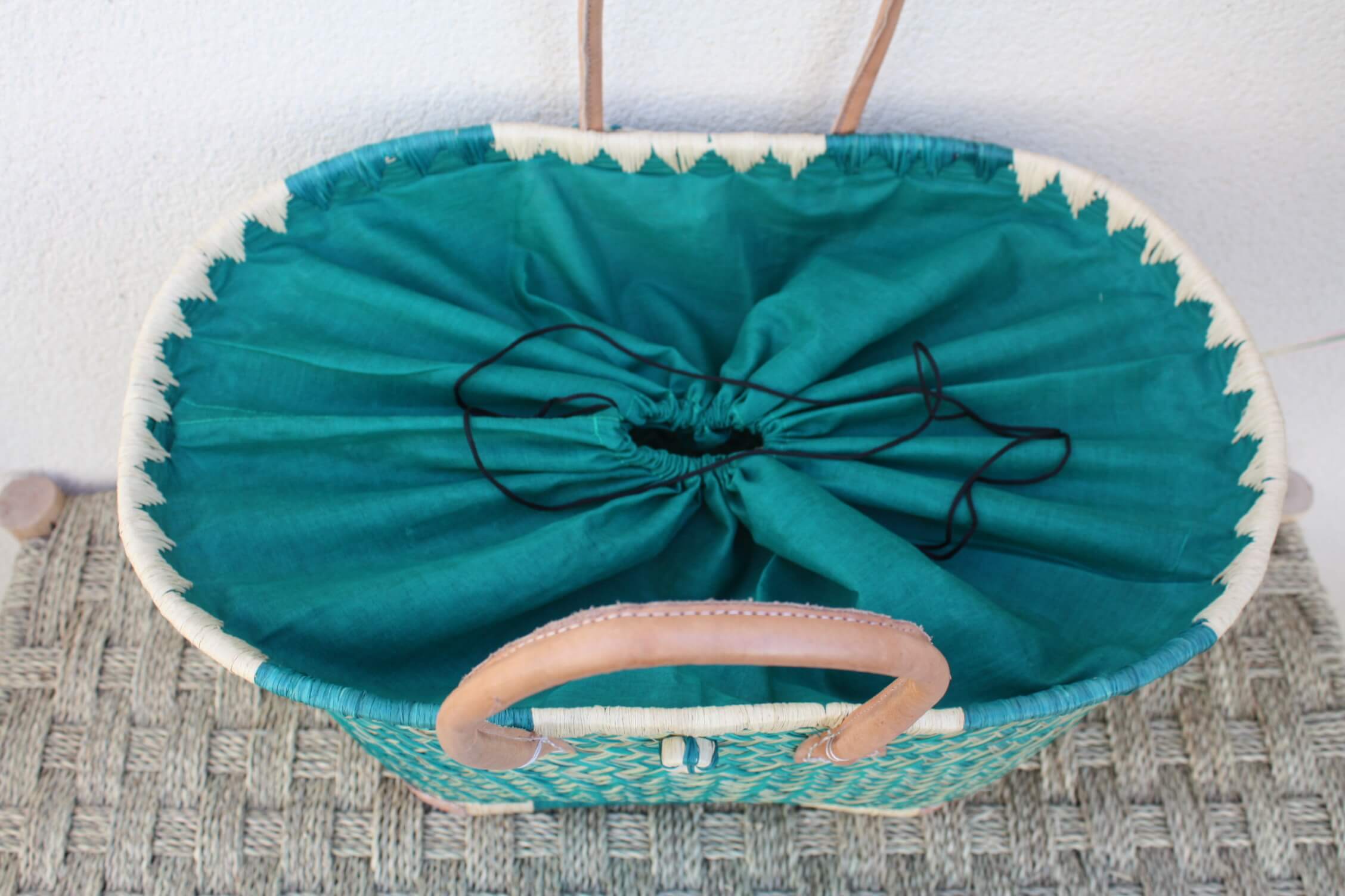 Boutique Huléti - Vendita all'ingrosso Borsa da spiaggia - Borsa Cesta XXL Turchese con Pochette in Tessuto - 3 dimensioni - Shopper per mercato, spiaggia e shopping8