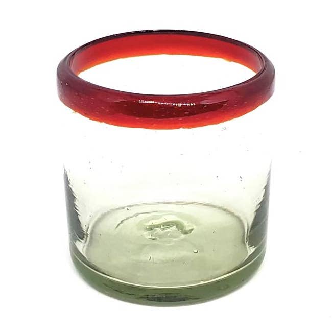 Mexican Recycled Ruby Red Rim 8 oz DOF Rock Glasses for wholesale by MexHandcraft