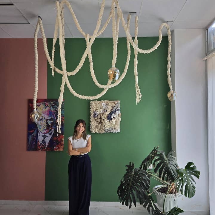 Joy's Arts - Wholesale Chandelier/Hanging Light - Macrame Chandelier with Glas Shades - Boho Cotton Cord Ceiling Light for Dining & Living Room1