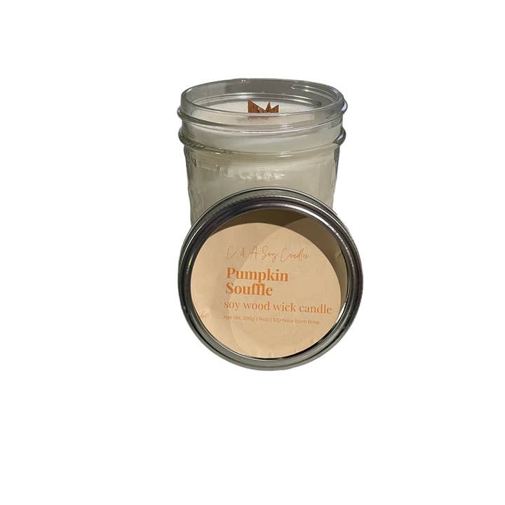 C & A Soy Candles, LLC - Wholesale Jar/Filled Candle - Pumpkin Souffle Vegan, Soy & Wood-Wick Candle - 14 oz