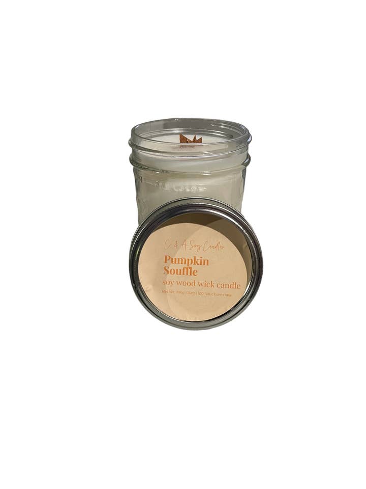 Pumpkin Souffle Vegan, Soy & Wood-Wick Candle - 14 oz for wholesale by C & A Soy Candles, LLC