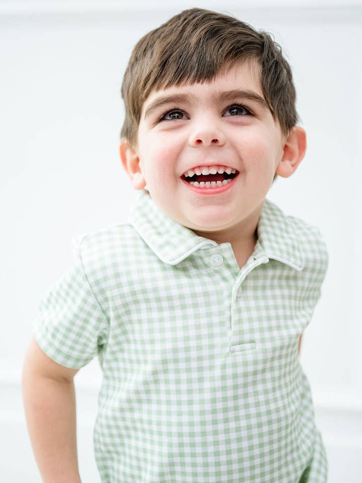 Ruth and Ralph - Wholesale T-Shirt - Kids - Green Gingham Pima Shep Polo