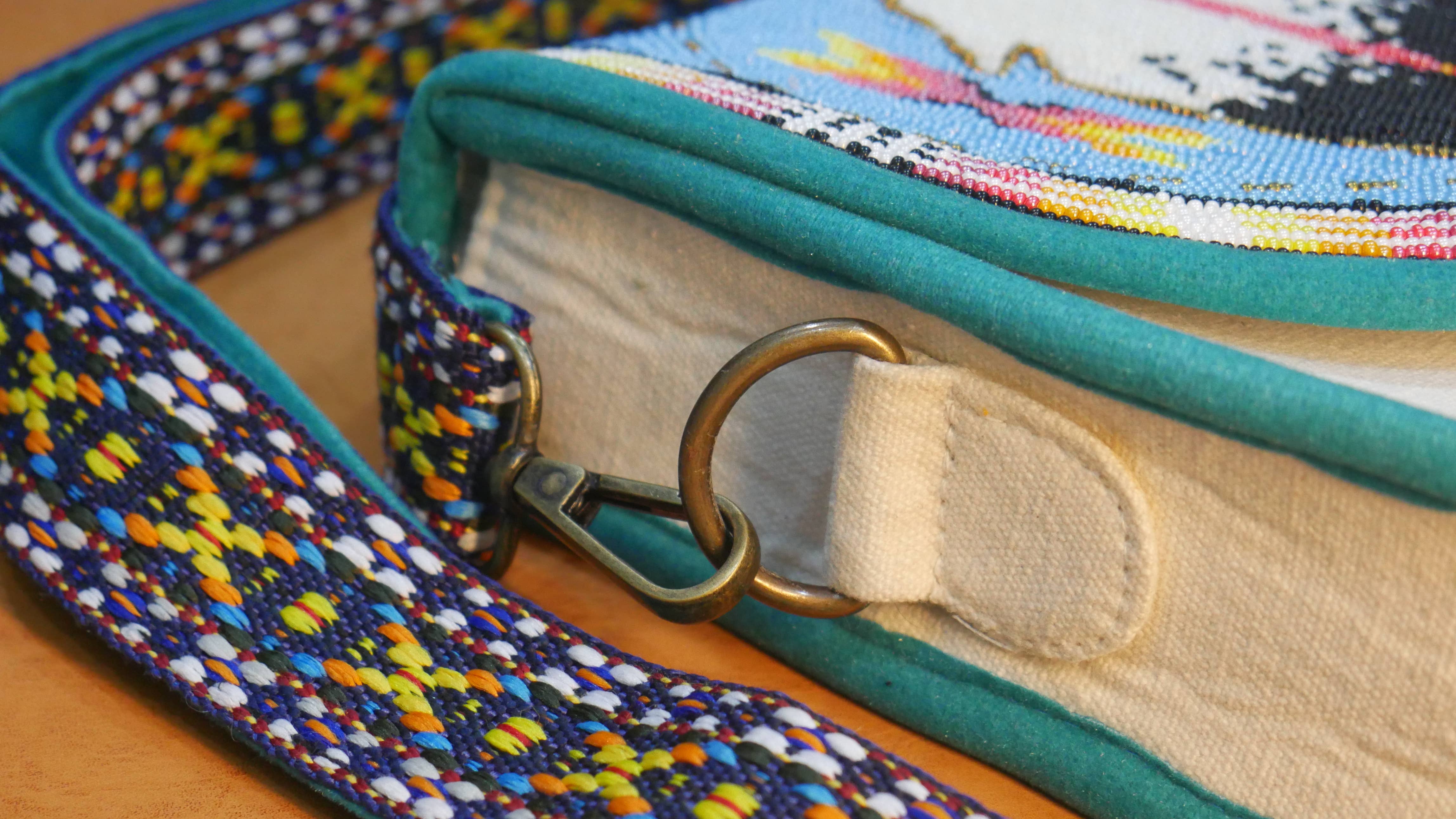 KANGURAH - Wholesale Crossbody Bag - Unisex - Black Bear-paw Native American Beaded Canvas Crossbody Bag2