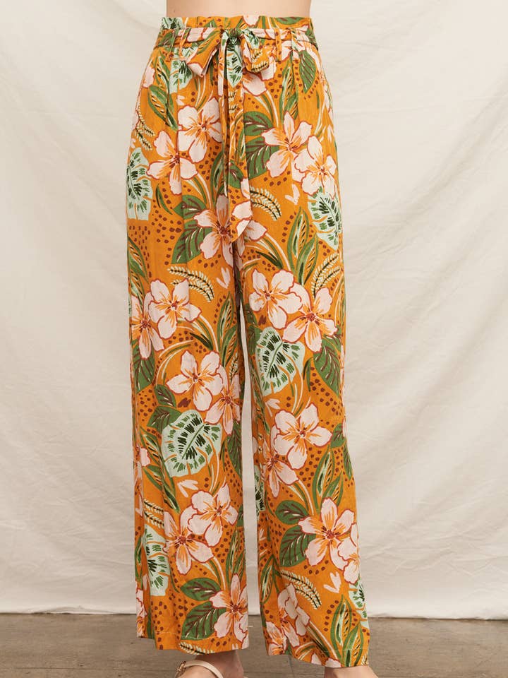 Floral Print High Waisted Belted Pants for wholesale by En Crème