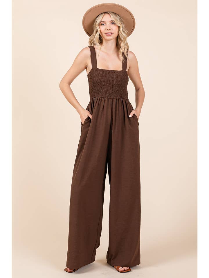 mittoshop - Wholesale Jumpsuit - Women's - AIRFLOW SMOCKED SLEEVELESS WIDE LEG JUMPSUIT