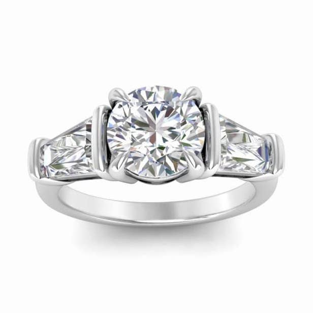 2.14 Ct Moissanite Ring with 1.5 Ct Round & Baguette Stones for wholesale by TwoBirch