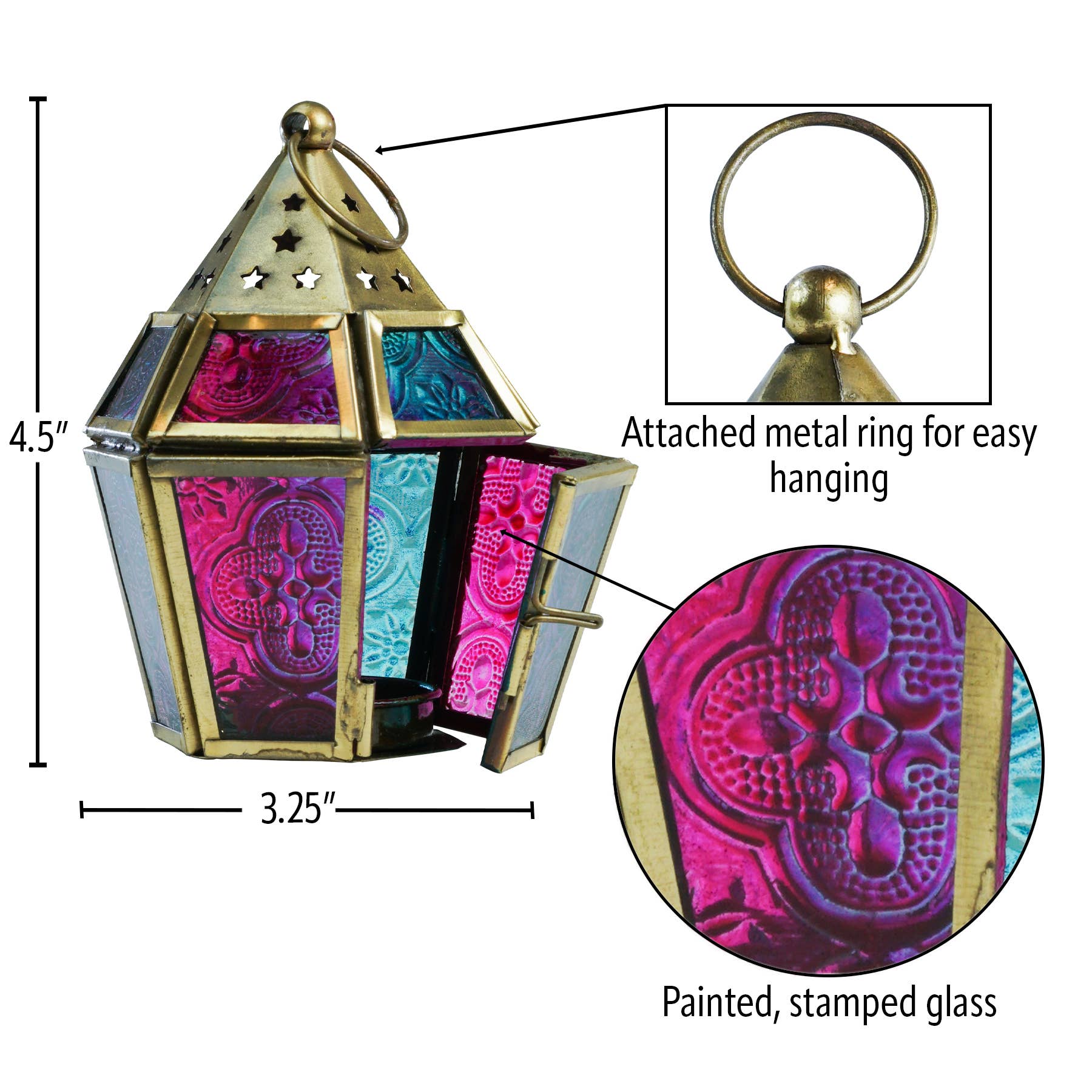In the Breeze, LLC. - Wholesale Candle Holder - Mini Teal & Pink Hex Glass Tealight Lantern4
