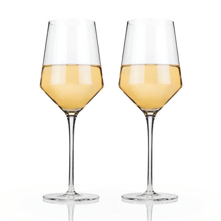 Viski - Wholesale Wine Glass - Rayeâ„¢ Angled Crystal Chardonnay Glasses - Set of 2
