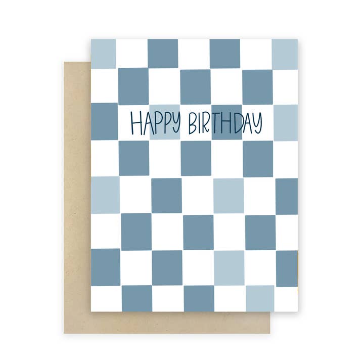 Joyeux anniversaire - Carte à damier bleu pour la vente par Instead of Ashes