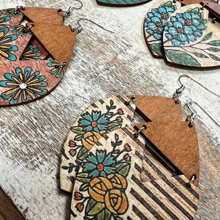 Kims Korner - Wholesale Stud/Post Earrings - *NEW* Garden Grace Painted Wood Earrings