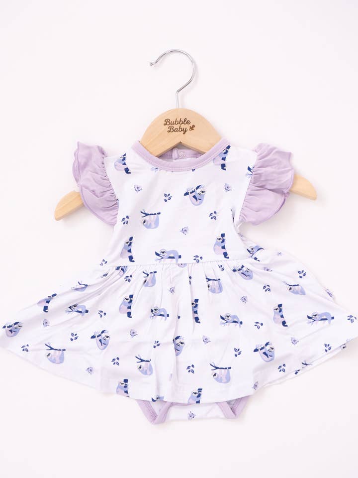 Sloths | Flutter Bodysuit Dress for wholesale by Bubble Baby
