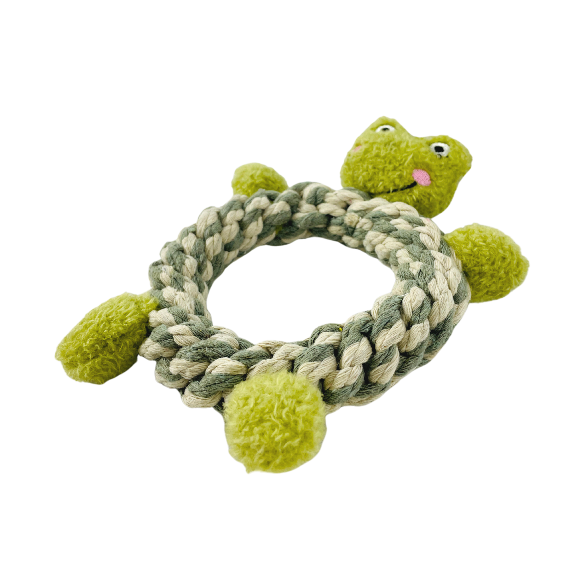 Monli Handcrafted Pet Toys – Großhandel Haustier-Quietschspielzeug – Hund – Eco-Frog Makramee-Hundespielzeug aus Plüsch, quietschend, modisch2