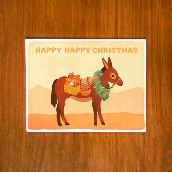 Donkey Christmas Greeting Card for wholesale by Pretty Bird Paper Co.