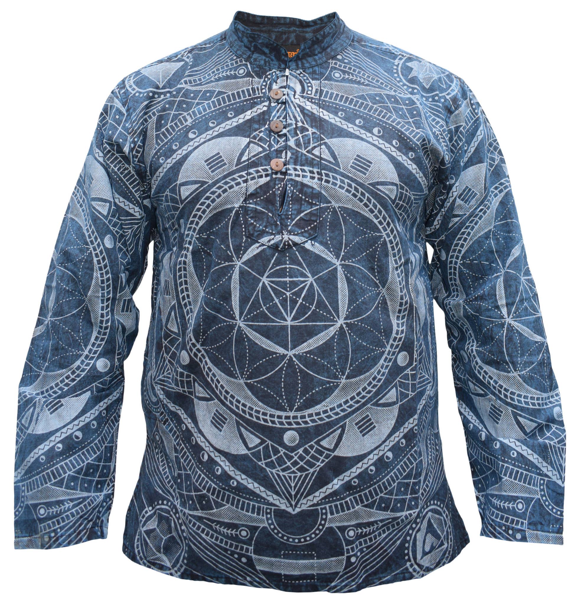 Gheri – wholesale Shirt – Unisex – Mandala Print Hemp Cotton Stone Washed Grandad Collar Shirt0