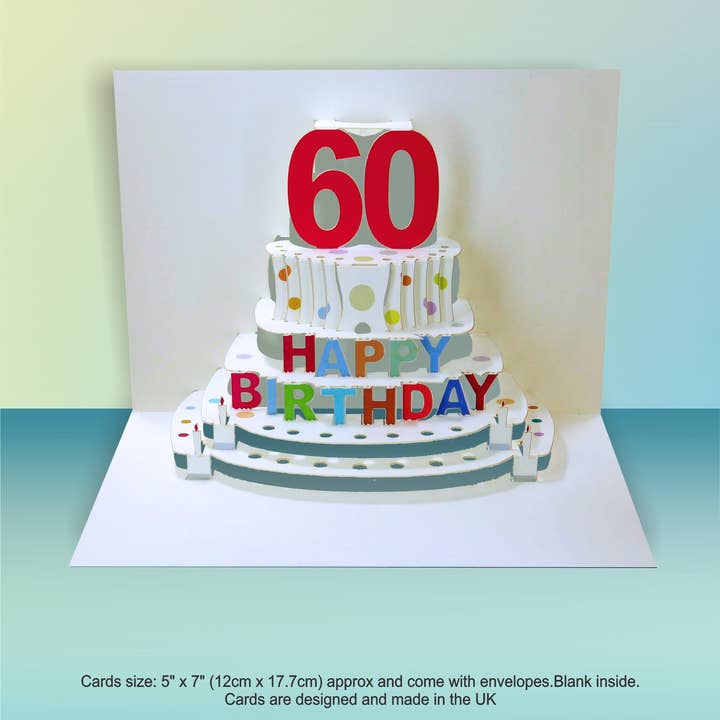 Age 60 Birthday Card, 60TH Pop Up Cake Card for wholesale by Forever Cards Ltd