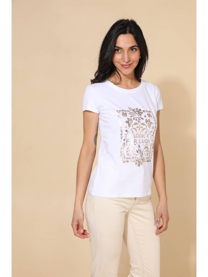 Attrait Paris – Engroshandel T-shirt med print - Dame – Look for Luck bomuld T-shirt med print5