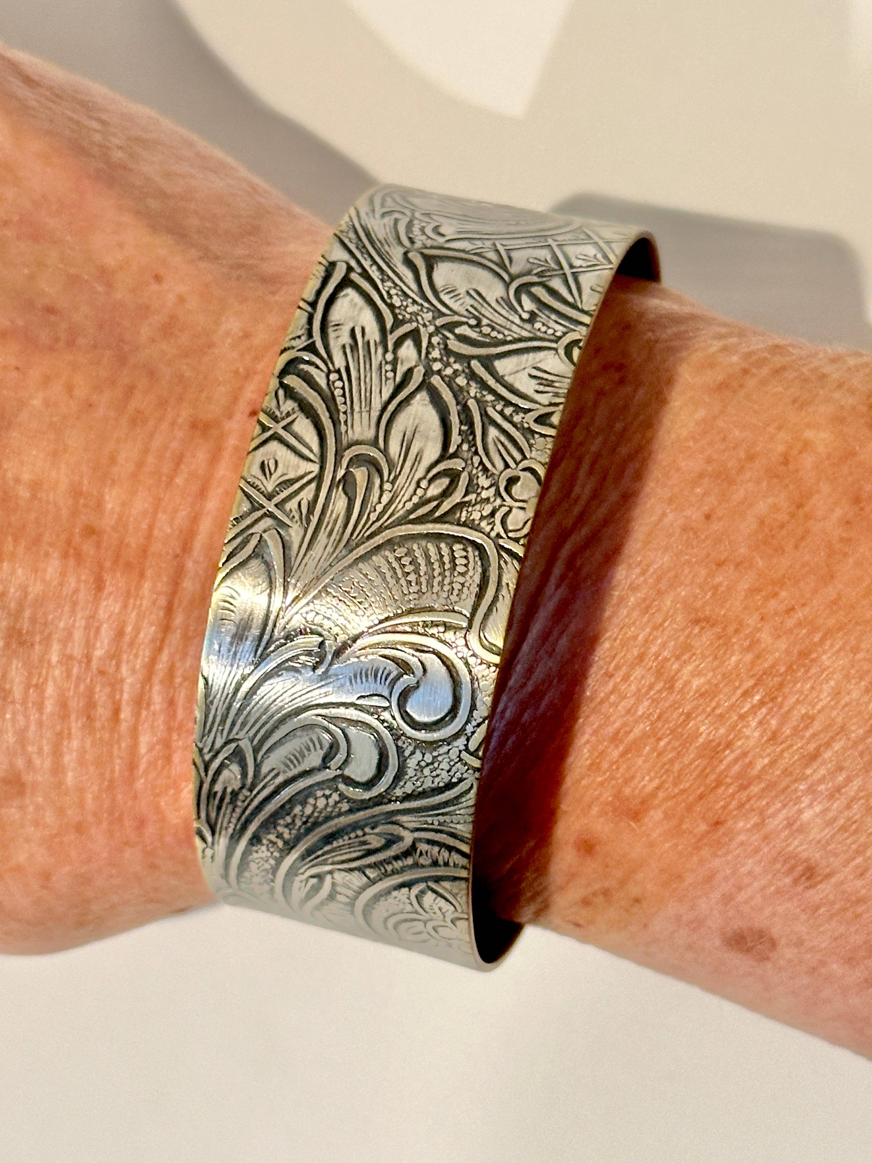 TTE Designs - Wholesale Cuff Bracelet - Repurposed Silver Plated Platter Cuff Bracelet7