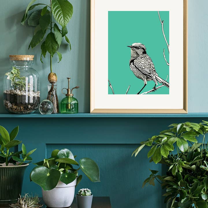 BIRD BLUE Vibrant Giclée Art Print by Renée Staeck for wholesale by Renee Staeck