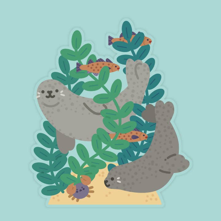 Swimming Seals Vinyl Sticker | Ocean Vinyl Sticker for wholesale by Laura Illustrates